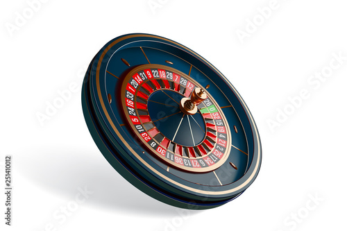 Luxury casino roulette wheel isolated on white background. 3d realistic vector illustration. Online casino roulette gambling concept design.
