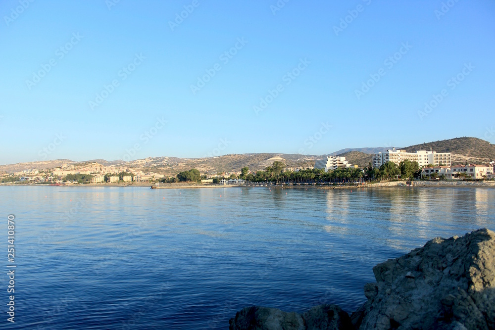 View of the embankment of the city of Limassol from the Mediterranean sea