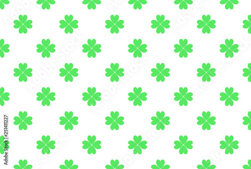 Green four-leaf clover on white background seamless pattern for St. Patrick's day