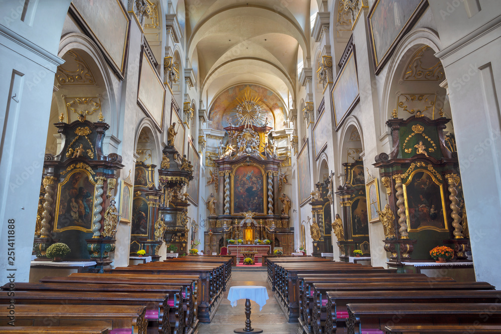 PRAGUE, CZECH REPUBLIC - OCTOBER 16, 2018: The nave of baroque church kostel Svatého Havla.