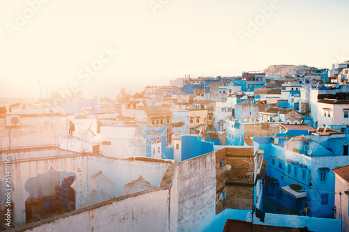 Chefchaouen - blue city of Morocco. Beautiful view from the roof top on an old medina of Chefchaouen © tibor13