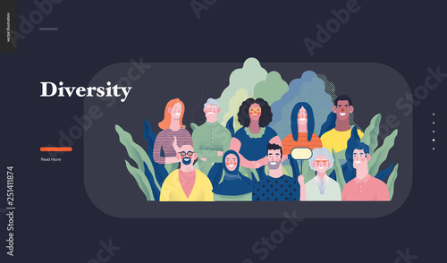 Technology 1 - Diversity - modern flat vector concept digital illustration of various people presenting person team diversity in the company. Creative landing web page design template