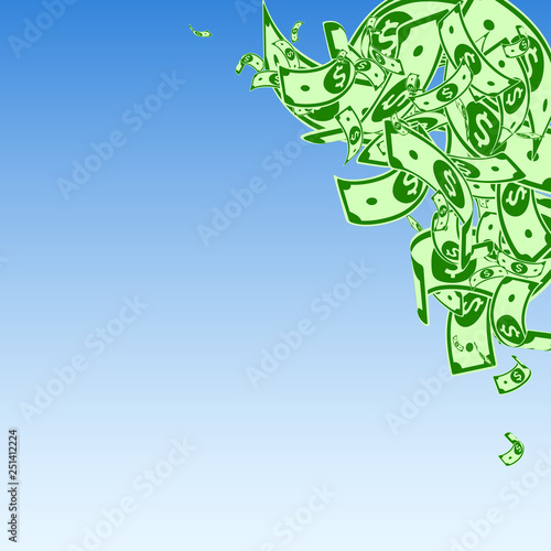 American dollar notes falling. Messy USD bills on 