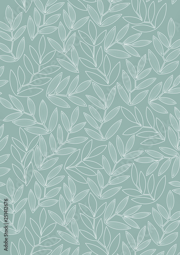 White lines pattern of leaves pattern style on green background  flat line vector and illustration.