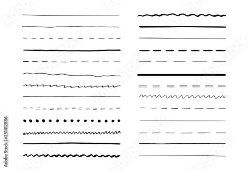 Doodle pencil lines. Hand drawn decorative border elements, vintage pen underline, grunge brush elements. Vector sketch lines