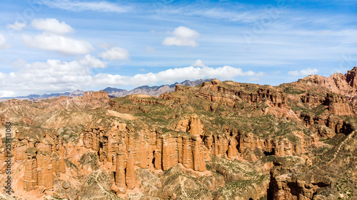 Binggou Danxia Canyon Landform. Red Sandstone Rocks in the Geopark.