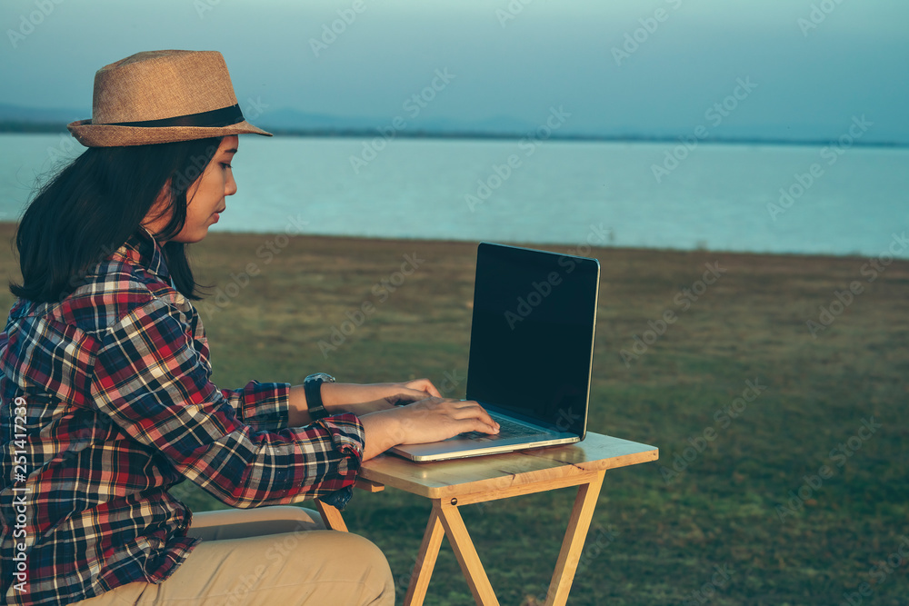 Young woman working in outdoor