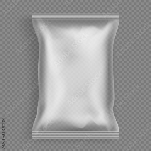 Hermetic sealed polythene or plastic disposable packet 3d realistic vector mockup isolated on transparent background. Goods and products airtight and waterproof protection packaging illustration