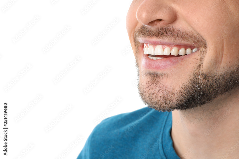 Smiling man with perfect teeth on white background, closeup Smiling man with perfect teeth on white background, closeup