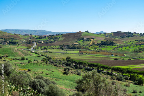 Scenic landscape of Sicily. Sicilian countryside landscape with hills.