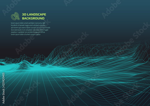 Abstract background with low poly landscape. The space of the virtual world.