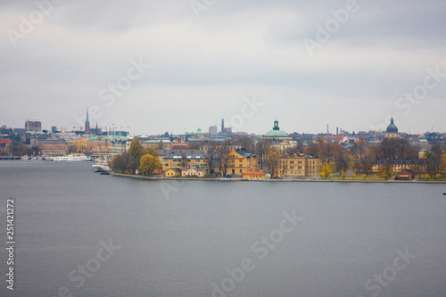 City street in Stockholm Sweden at cloudy day