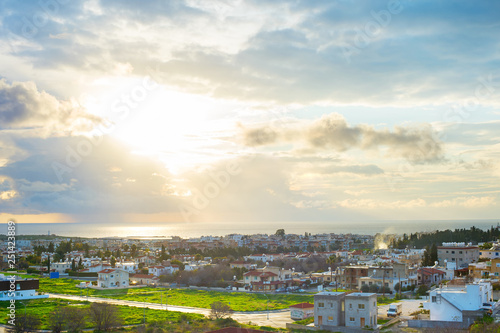 Paphos cityscape in evening sunlight