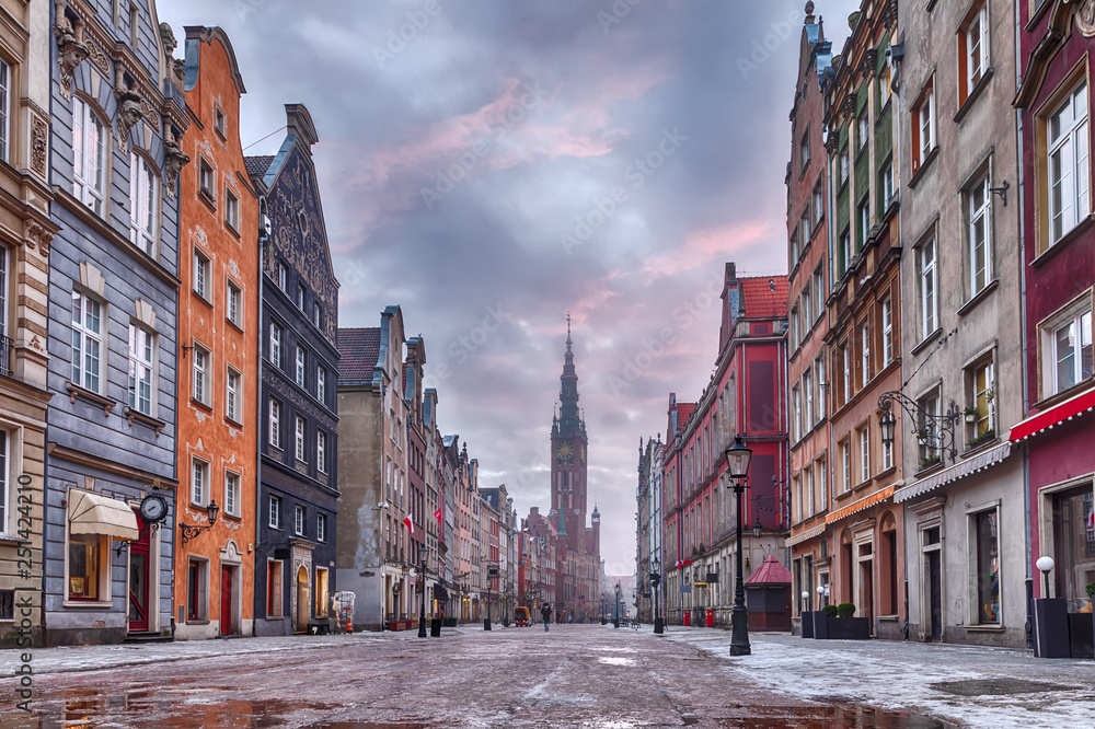 Long Market and the Town Hall view in Gdansk before a thunderstorm