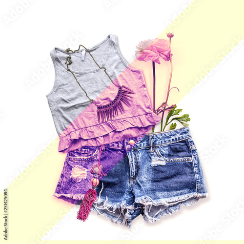 Western feshen style. A set of isolates. Summer cowboy outfit.