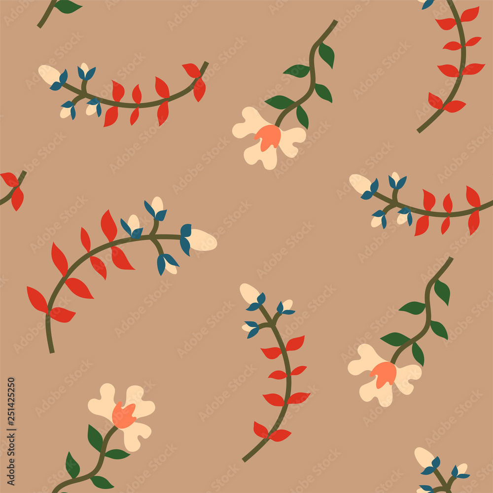 Ethnic floral seamless vector pattern with flowers. In Scandinavian style. For textiles, wallpapers, designer paper, etc