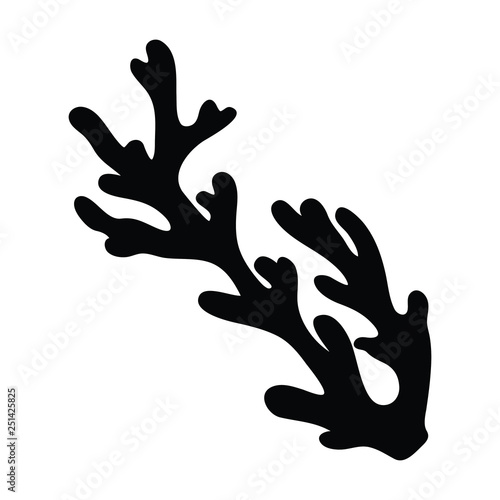 A black and white vector silhouette of a piece of seaweed