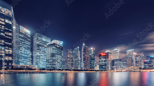 View of Marina Bay at dusk in Singapore City