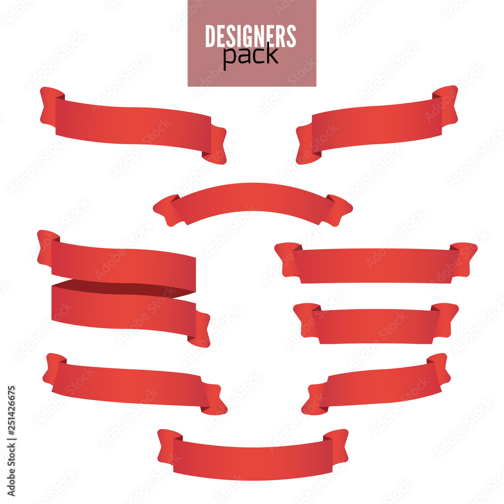 Red web ribbon banners set. Vector illustration for design