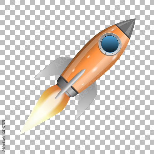 Orange rocket ship launch, vector illustration
