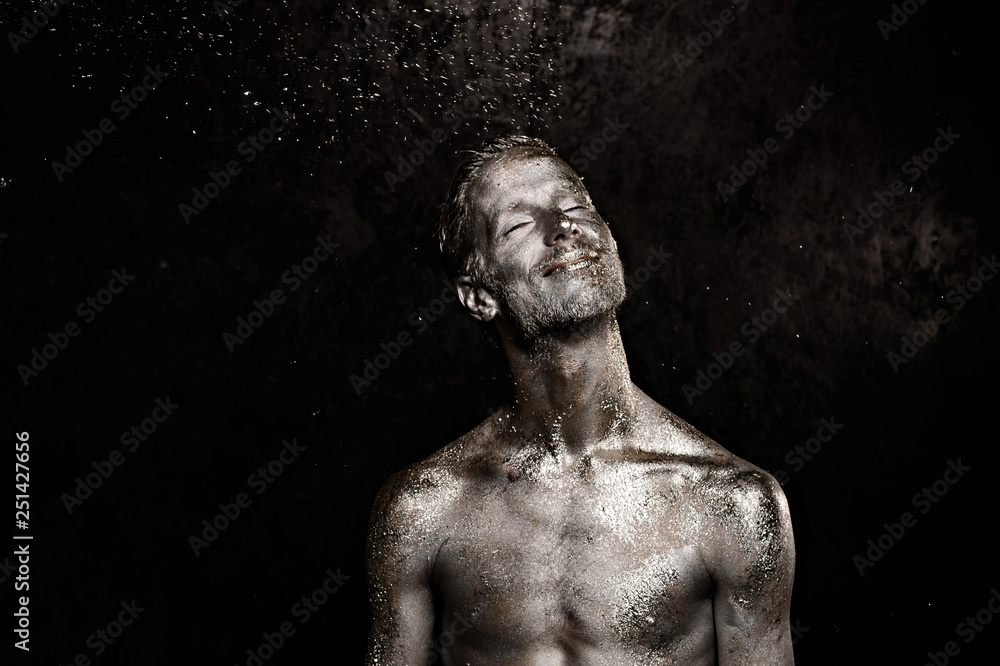 Male dancer glitters on black background. Modern Art Contemporary art