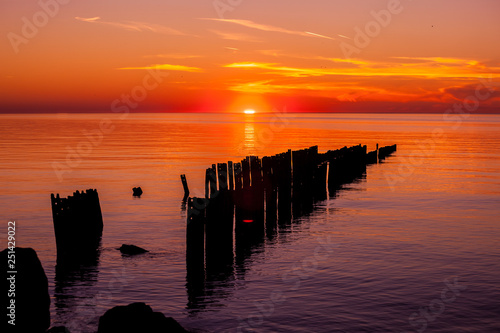 Beautiful sunset on the Black sea. Gold sea sunset.Poti, Georgia photo