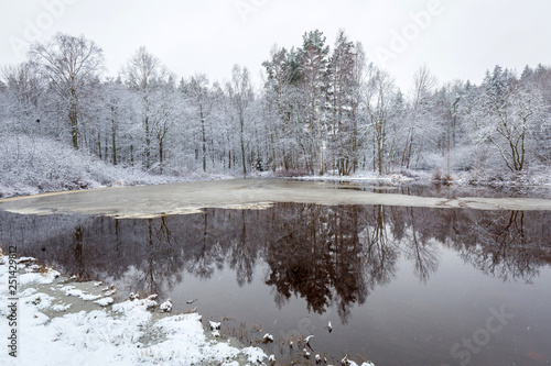 Morrum river in snowy winter scenery, Sweden