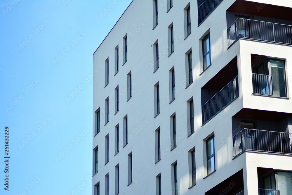 Futuristic architecture of apartment building. Modern residential architecture Futuristic architecture of apartment building. Modern residential architecture