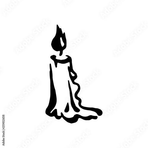 Vector hand drawn Witch and magic item candle  illustration on white background.