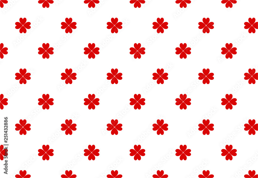 Red four-leaf clover on white background seamless pattern for St. Patrick's day