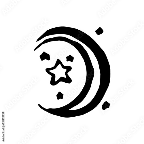 Vector hand drawn Witch and magic moon illustration on white background.