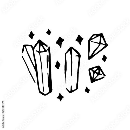 Vector hand drawn Witch and magic crystal item illustration on white background.