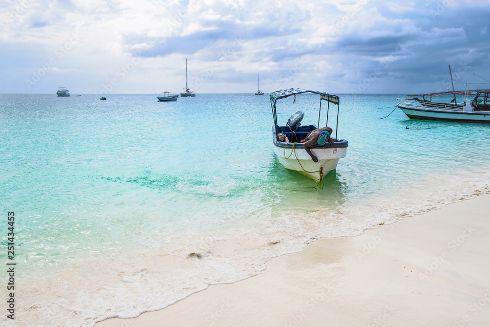 Fishing on boat in ocean Zanzibar island