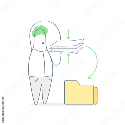 Archiving, preparing documents, data files in a folder for sending, safekeeping. Office employee compresses files, paperwork, business administration and data storage concept