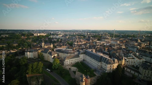 Aerial Luxembourg Luxembourg June 2018 Sunny Day 15mm Wide Angle 4K Inspire 2 Prores  Aerial video of downtown Luxembourg on a beautiful sunny day with a wide angle lens. photo