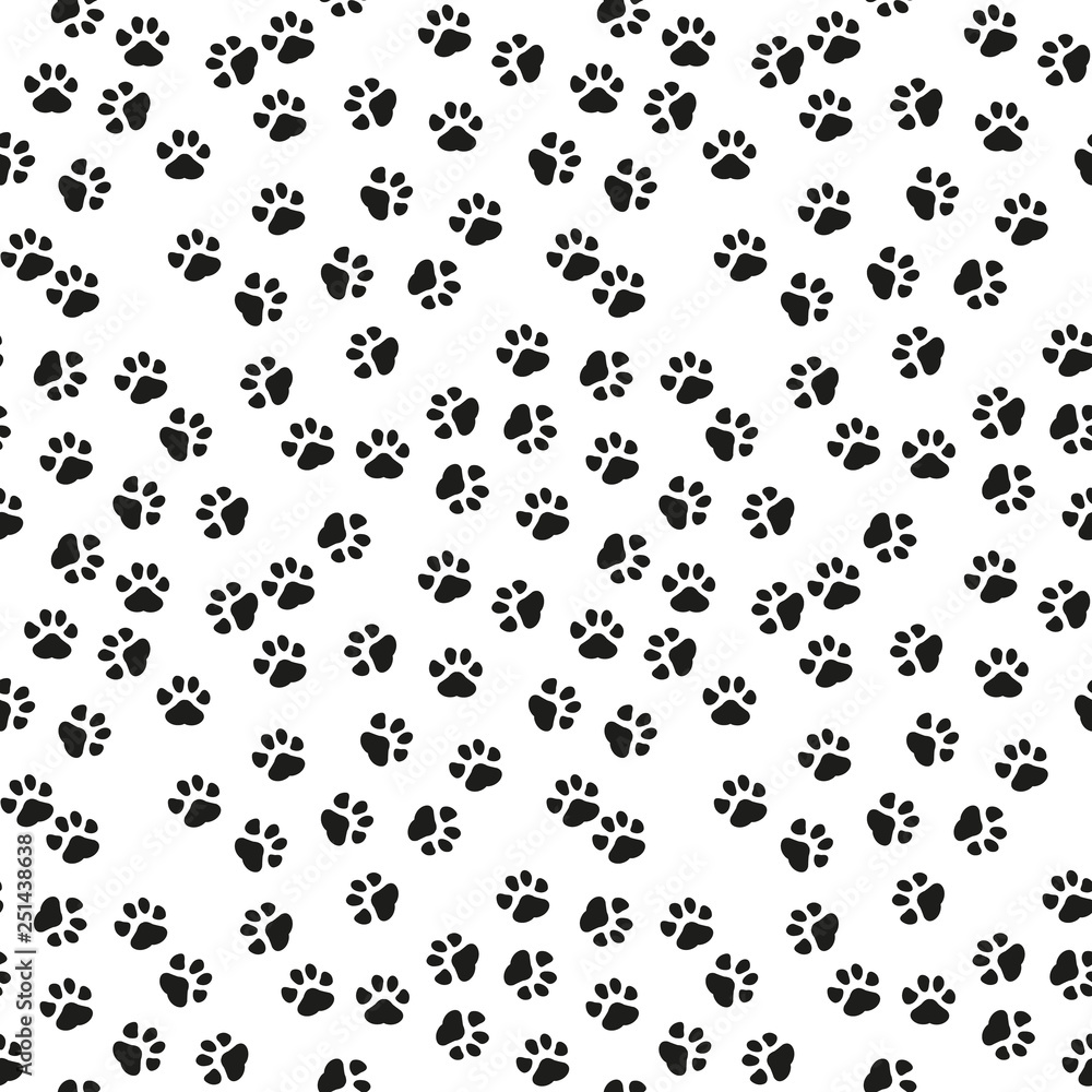 Dog paw print vector seamless pattern or background