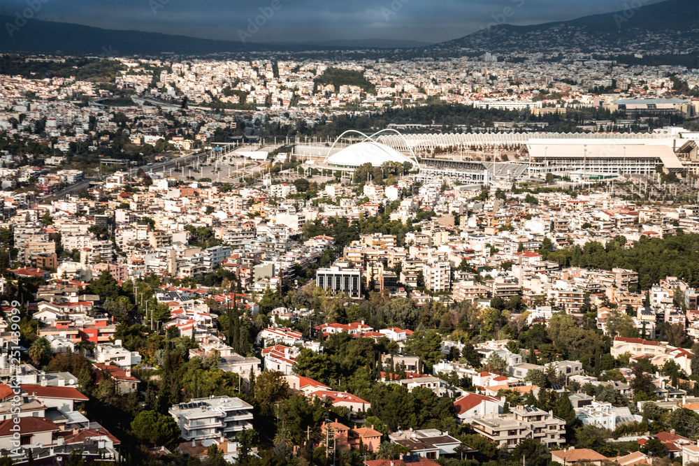 panoramic view of Athens Olympic Stadium in summer
