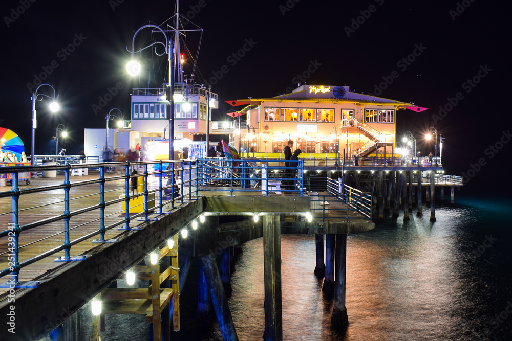 Santa Monica, California, USA - January 3, 2019: Santa Monica Pier by Night