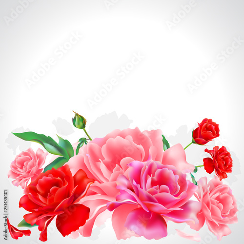 Fototapeta Naklejka Na Ścianę i Meble -   Beautiful red and pink roses. Peony. Flowers with love