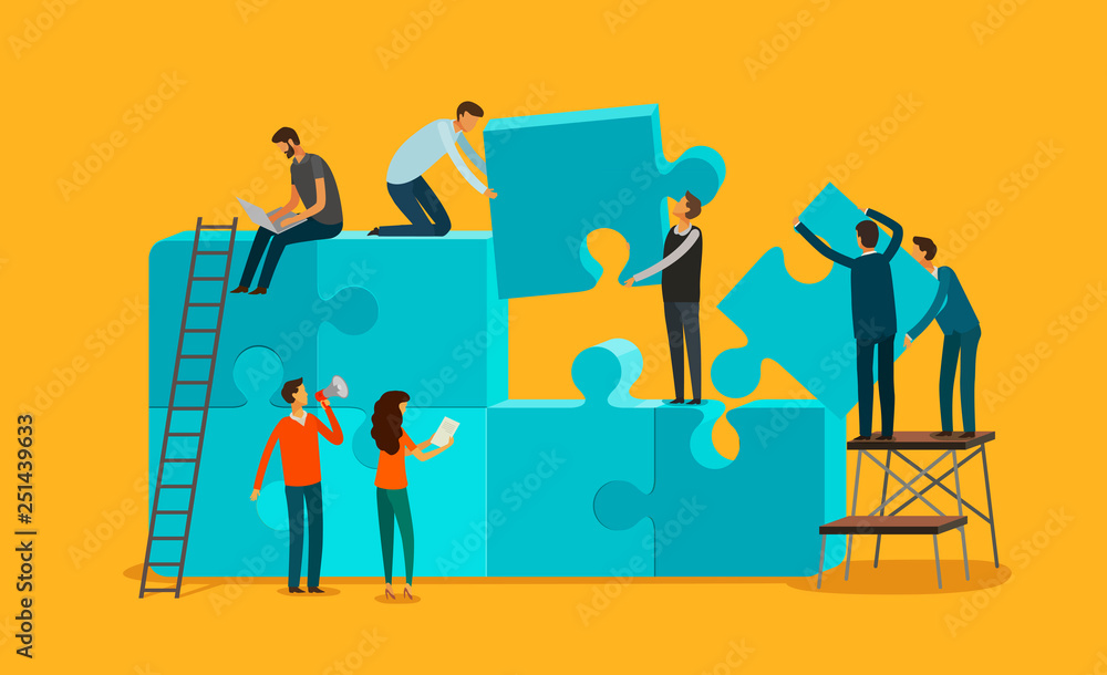 Team work concept. Business, teamwork infographics. Pieces of a puzzle