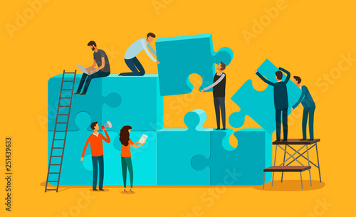 Team work concept. Business, teamwork infographics. Pieces of a puzzle vector illustration photo