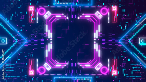 Neon glow digital background. Futuristic hud concept. Circuit board style