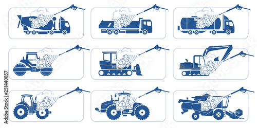 Truck Wash Systems. Deep cleaning. Illustration presenting washing of trucks, heavy trucks, Heavy-duty vehicles, transportation and construction machinery.