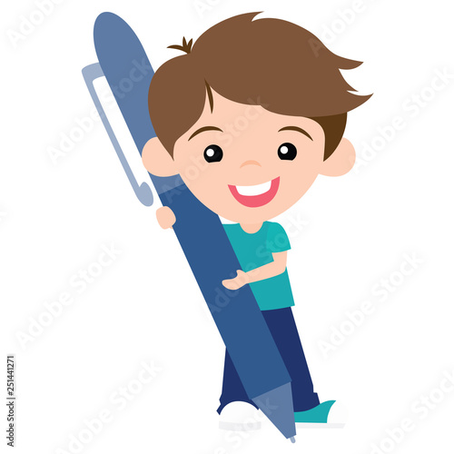Vector Cute Pen Pal Boy with Pen Illustration
