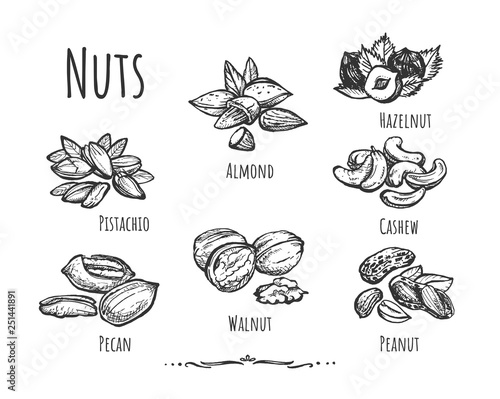 Set of various kinds of lettering nuts isolated on white
