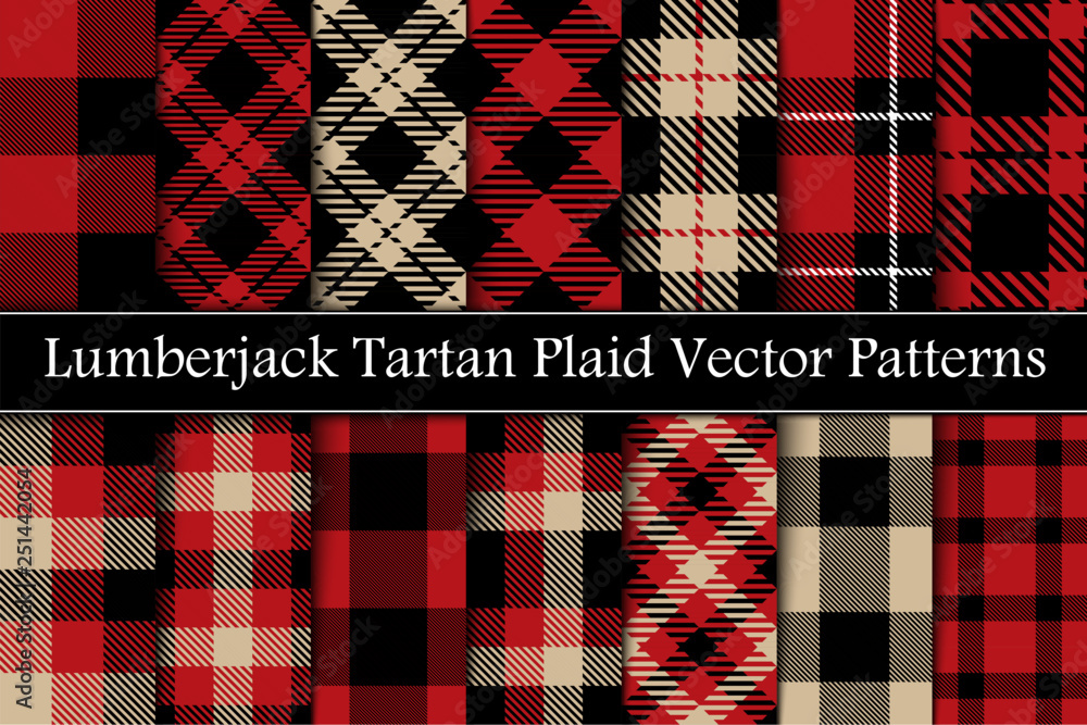 Set Lumberjack Scottish Plaid, Tartan Seamless  Pattern