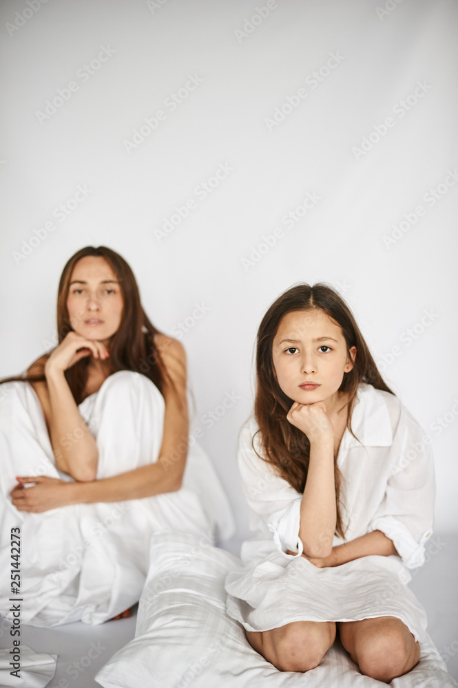 relations between generations. mother and daughter love. white background relations between generations. mother and daughter love. white background
