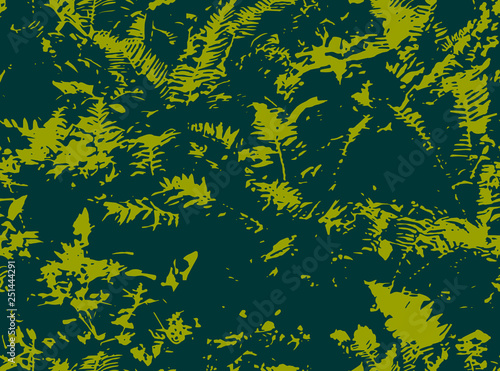 Fern seamless pattern. Grunge floral backdrop. Tropical botanical fern leaves. Botanical background. Vector illustration.