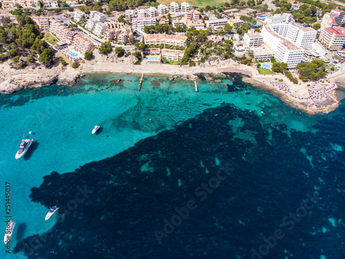 Spain, Baleares, Mallorca, Calvia region, Costa de la Calma, Aerial view of Camp de Mar photo