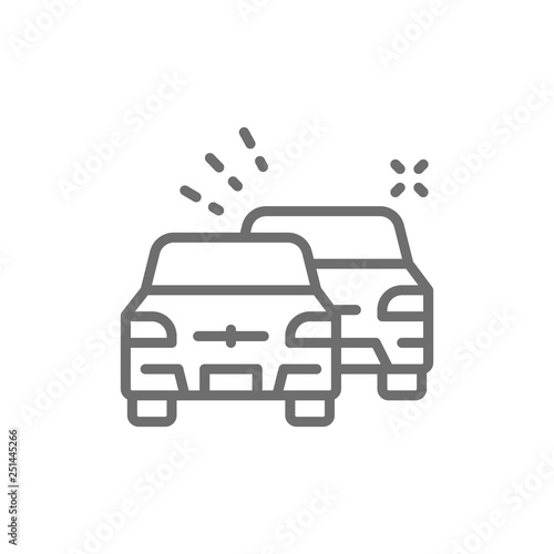 Overtaking, car traffic jam line icon.